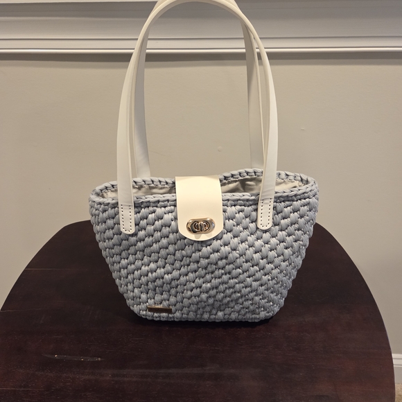 Elegant White and Light Blue Handbag